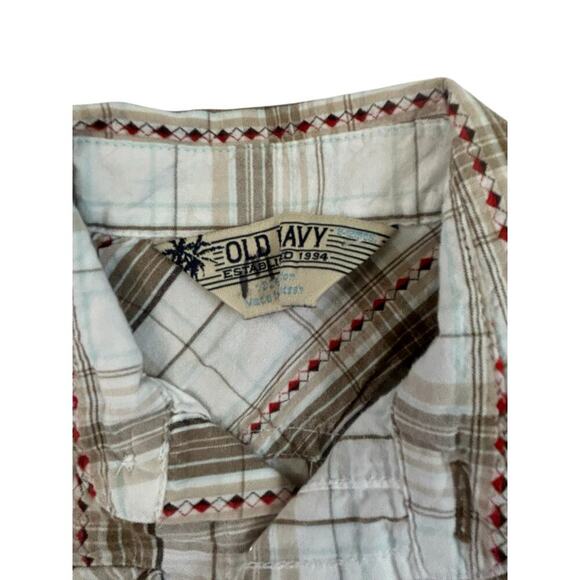 Vintage Old Navy Plaid Western Button Down Short Sleeve Short Pearl Snap 6-12 - Picture 5 of 9